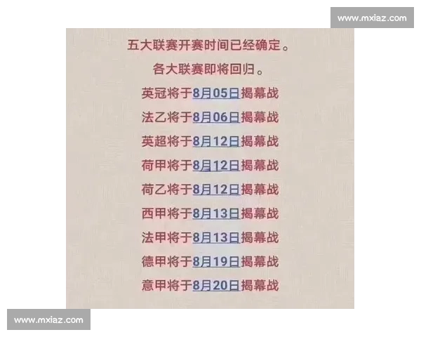 五大联赛赛程全面解析 助力球迷轻松掌握各大赛事时间节点